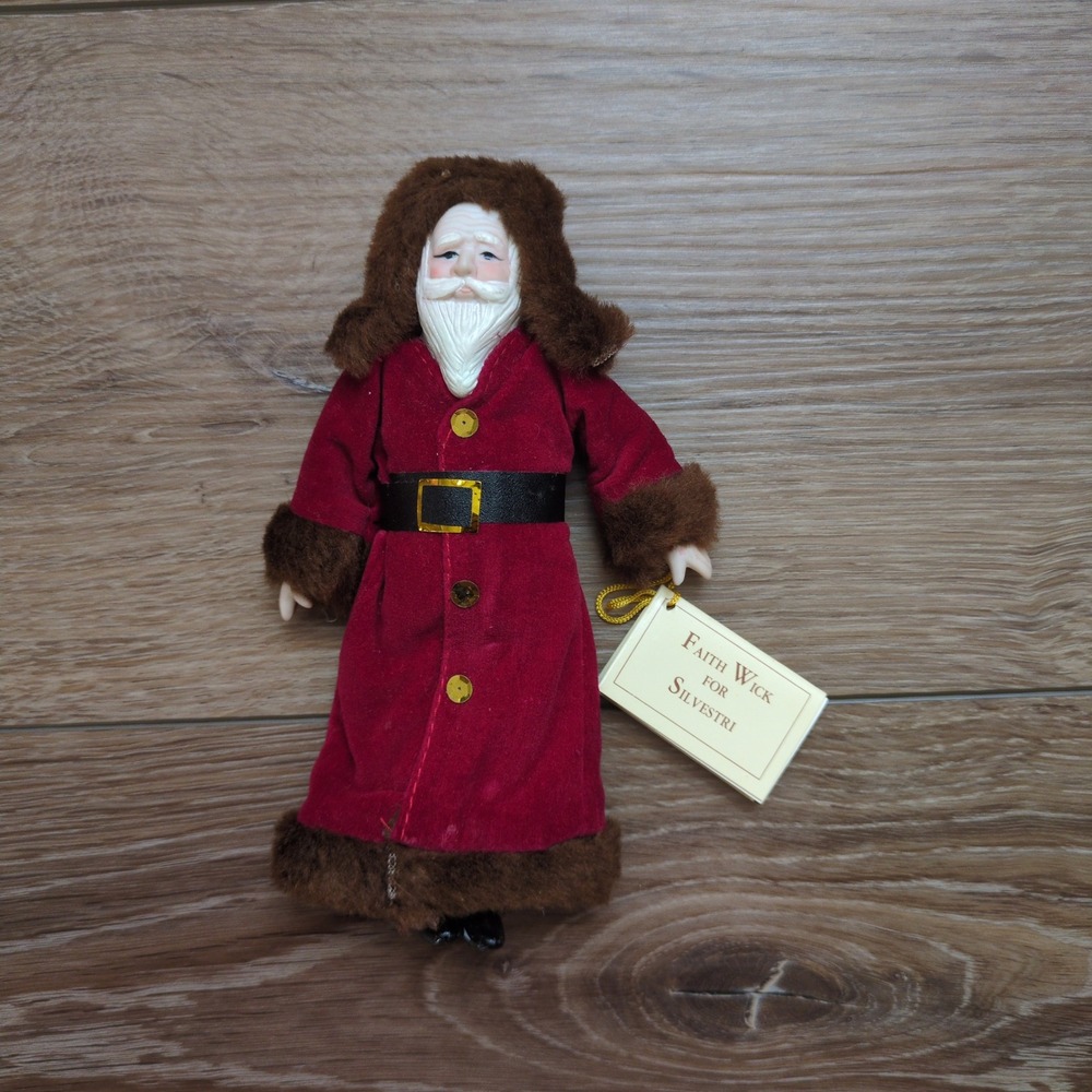 Faith Wick Silvestri Santa Clause Ornament Red Velvet Porcelain Old World Vtg